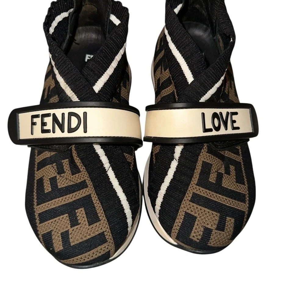 Fendi Black and Brown FF Logo Sock Sneakers - Kids Unisex - Size EU 27 - Picture 6 of 8